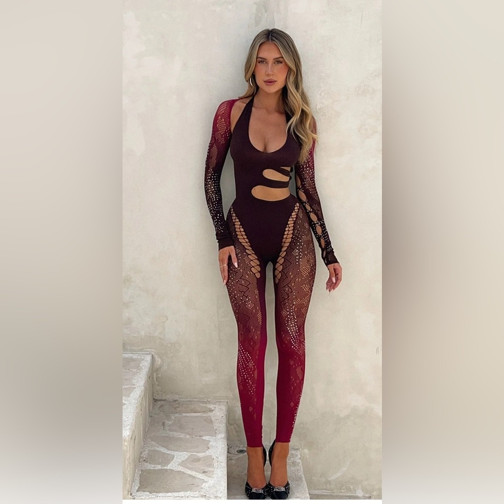 OUTCAST KINGSTON JUMPSUIT BURGUNDY OMBRE